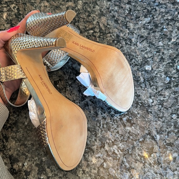 Karl Lagerfeld Women's Gold Heeled Sandals NIB 9.5 - Picture 6 of 13